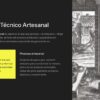 Diapositiva educativa sobre el sistema técnico artesanal que incluye una ilustración histórica de un alfarero trabajando.