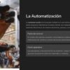 Infografía sobre la automatización en la que se definen sus componentes principales, así como las partes de control y operativas, con un brazo robótico.