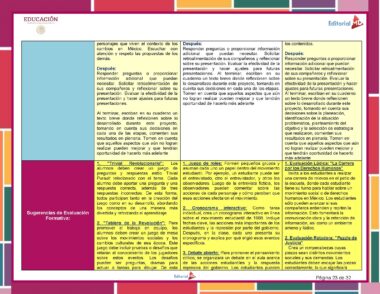 Un documento educativo que presenta texto organizado en secciones coloridas y con bordes. El título dice "EDUCACIÓN" y "Editorial". Varias secciones incluyen temas como "Revolución", "Taller de la Revolución", "Comprensión e Introducción" y "Rueda abierta" para Segundo Grado en las Planeaciones de Telesecundaria Segundo Grado Ciclo 2023–2024 Plan 2022 (Tercer Trimestre).