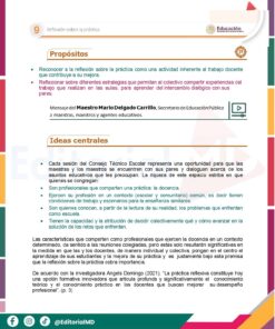 Una colorida página de documento educativo en español con secciones tituladas 