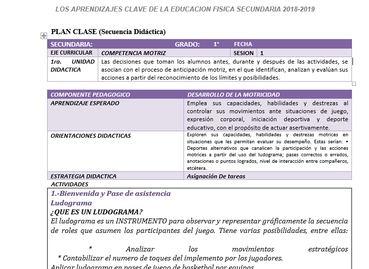 Planeación De Clase Educación Física 1° De Secundaria | 2020