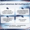 TEMA 1. PEDAGOGÍAS MULTIGRADO CTE – Quinta Sesión NEM 2026 18 Infografía sobre el multigrado con cuatro preguntas clave y una invitación a compartir experiencias colectivas.