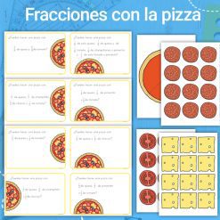 Tarjetas de matemáticas: ¡Las fracciones con pizza!