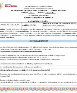 Un documento educativo de la Secretaría de Educación Guerrero que detalla el plan de lecciones para la primera semana del año escolar 2021-2022. Incluye información sobre el colegio, materias, objetivos y una secuencia detallada de actividades para Primaria en español, actualizado en julio de 2022 es **Plan de Reforzamiento PRIMERO de Primaria (04 a 22 de julio de 2022)**.