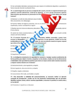 Página de un cuadernillo de pruebas con preguntas en español sobre la salud y la forma física de los niños. Hay respuestas de opción múltiple y un gran sello rojo que dice 