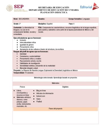 Planeación didáctica Español SEGUNDO DE SECUNDARIA TODO EL CICLO ESCOLAR NEM 2025 - Image 2