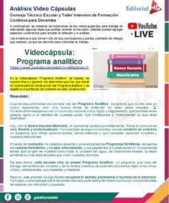 Tema 2 Contestado: Programa Analítico CTE NEM 2025 - 2026 (Todos los Niveles) 26 Una infografía de Editorial MD sobre un vídeo de YouTube titulado
