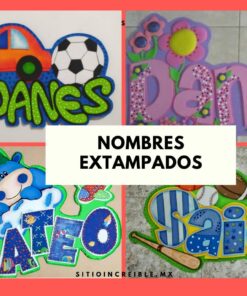 Un collage de diseños de nombres coloridos y personalizados de CURSO DE FOAMY, cada uno decorado de forma única con temas como autos, fútbol, flores y dibujos animados. El texto dice 