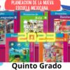 Colorida exhibición de cinco libros educativos para quinto grado, titulados "PLANEACION QUINTO GRADO OCTUBRE (4 SEMANAS)". Los títulos incluyen "Múltiples Lenguajes", "Proyectos de Aula", "Proyectos Escolares", "Nuestros Proyectos Comunitarios" y otros, perfectos para la planificación curricular de octubre.