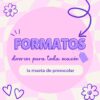 Gráfico colorido con fondo rosa y morado. El texto dice "FORMATOS diversos para toda ocasión" y "la maeta de preescolar". Decorado con garabatos de corazones, estrellas y flores.