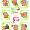 Nueve ilustraciones de dibujos animados de carpinchos, cada una en una pose diferente con objetos: guitarra, notas musicales, premio, hamburguesa, porción de pizza, pizarra con 