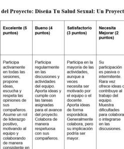 Rubrica de evaluación en tabla para proyectos STEAM, con criterios y descripciones para 
