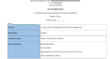 Una plantilla de plan de clase para una clase de física, con una lista de campos para el proyecto, metodología, campo educativo y marcos de aprendizaje. El proyecto explora la electricidad y el magnetismo utilizando STEAM y el pensamiento científico.