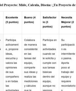 Una rúbrica en español titulada 