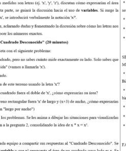 Una hoja de ejercicios de matemáticas en español con actividades sobre variables, expresiones algebraicas y el problema del 