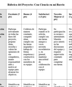 Una tabla rúbrica en español titulada 