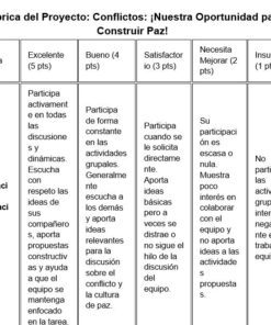 Una tabla de rúbricas en español titulada 