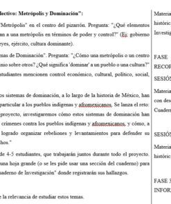 Captura de pantalla de un plan de clase en español con instrucciones para una actividad de clase sobre 