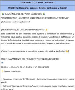Página de un cuaderno de trabajo en español titulado 