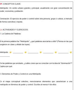 Ficha de trabajo en español con definiciones de 