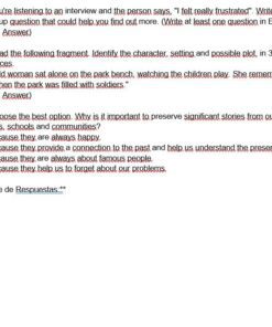 Captura de pantalla de un examen de inglés tipo test con las preguntas 23 a 25, preguntas de respuesta corta, un pasaje de lectura y una clave de respuestas con las opciones correctas marcadas con letras para cada pregunta.