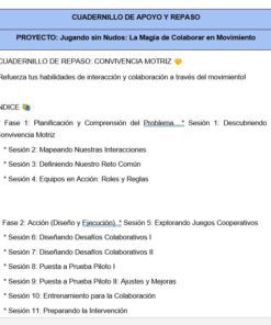 Captura de pantalla de un índice de cuadernillo educativo en español titulado 
