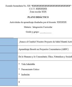 Cuadro de un plan didáctico para un centro de secundaria, en el que se detalla un proyecto denominado 