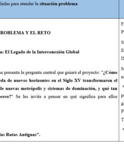 Una captura de pantalla muestra una tabla de planificación de lecciones en español. Incluye dos columnas: 