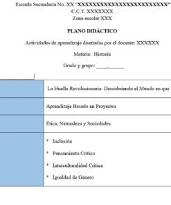 Tabla de planificación de una clase de historia. Enumera 
