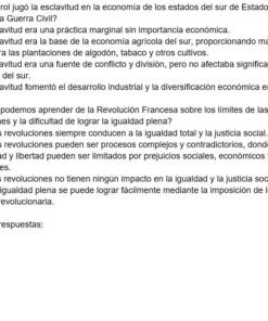 Hoja de ejercicios de opción múltiple en español sobre la esclavitud y la Revolución Francesa, que incluye preguntas, opciones de respuesta etiquetadas a-e y una lista de claves de respuesta: 1-b, 2-c, 3-a, 4-b, 5-c.