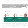 Diagrama que muestra ejemplos de energía mecánica: un buceador con energía potencial sobre una plataforma, un gimnasta en movimiento con energía cinética y un péndulo oscilante que alterna entre energía potencial y cinética.
