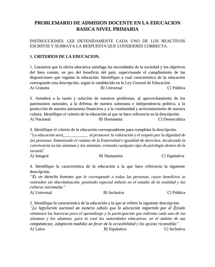 PROBLEMARIO DE ADMISION DOCENTE EN LA EDUCACION BASICA NIVEL PRIMARIA 1 PROBLEMARIO DE ADMISION DOCENTE EN LA EDUCACION BASICA NIVEL PRIMARIA