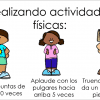 Ilustración de tres niñas realizando diferentes actividades físicas con texto en español: tocarse los dedos de los pies, aplaudir y pisar fuerte, proporcionada por Actividades Físicas para niños.