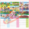 Calendario Pared 2021 en español, ilustrado con coloridos personajes de dibujos animados temáticos para cada mes, dispuestos sobre una cuadrícula estándar con las fechas.