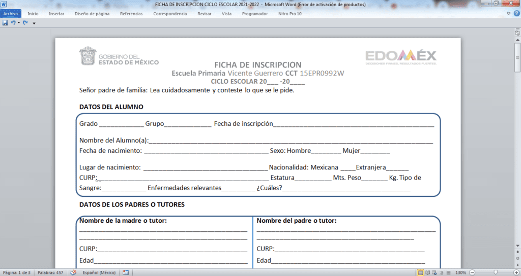 Cédula de Inscripción Formato Ciclo 2023 - 2024