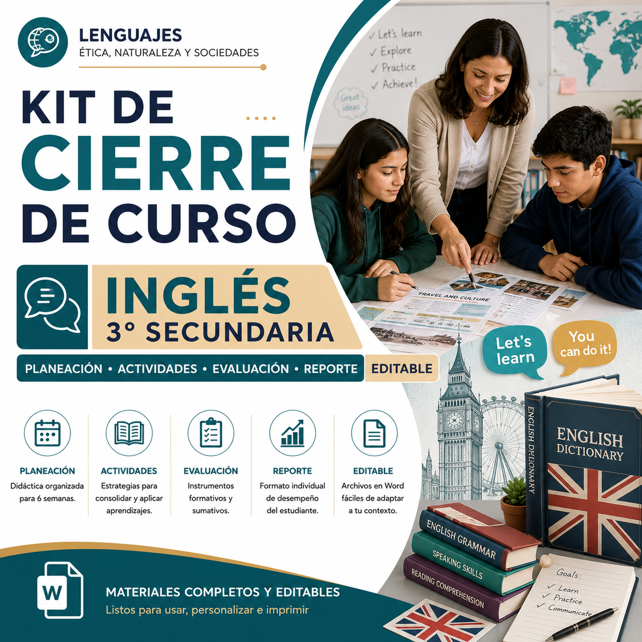 Kit de Cierre de Ciclo Inglés 3 Secundaria 2026-2027 | Planeación Didáctica, Actividades, Evaluación y Reporte Editable en Word 1 Kit de Cierre de Ciclo Inglés 3 Secundaria 2026-2027 | Planeación Didáctica, Actividades, Evaluación y Reporte Editable en Word