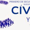La imagen presenta un gráfico de numerosas pequeñas figuras azules que forman una gran letra "C". El texto dice "Planeaciones De Formación Cívica Y Ética. Tercer Trimestre. Nuevo Modelo Educativo. Primer Año".