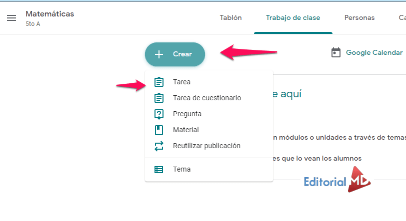 crear nuestra primera tarea en classroom para docentes