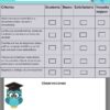 Rúbrica de matemáticas para tercero de primaria con tabla de evaluación de cuatro niveles, espacio para nombre, materia y observaciones. Incluye dibujos de un búho con birrete y varios íconos escolares coloridos.