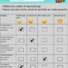 Una hoja de trabajo de autoevaluación matemática para tercer grado en español, con criterios y casillas de verificación con emoticones para que los alumnos califiquen su comprensión y sus sentimientos acerca de diferentes habilidades matemáticas.