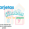 Texto que dice "Tarjetas Sílabas para los peques" en fuentes de colores sobre bloques de letras pastel que deletrean "BABY". Debajo, hay un recordatorio: "Recuerda imprimir las tarjetas en papel opalina grueso.