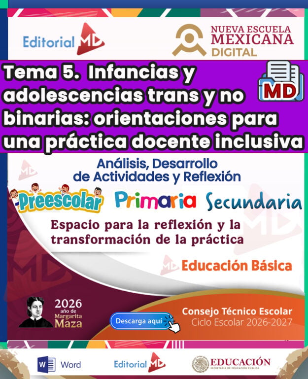 PAQUETE CTE 2026–2027 | EDUCACIÓN BÁSICA (Preescolar, Primaria, Secundaria y Telesecundaria) | 6 TEMAS CONTESTADOS 12 TEMA 5 CONTESTADO: Infancias y adolescencias trans y no binarias: orientaciones para una práctica docente inclusiva en el aula CTE 2026 - 20