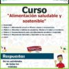 Folleto digital de un curso titulado "Alimentación saludable y sostenible", con módulos sobre alimentación saludable, recomendaciones y alimentación en las escuelas. Incluye logotipos de Aprende.mx, SEP, Word y un personaje ilustrado.