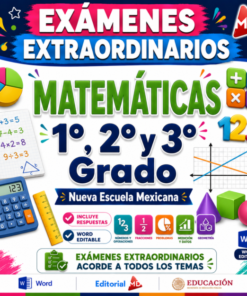 Examen Extraordinario Matemáticas Secundaria 1°, 2° y 3° Grado NEM | Word Editable