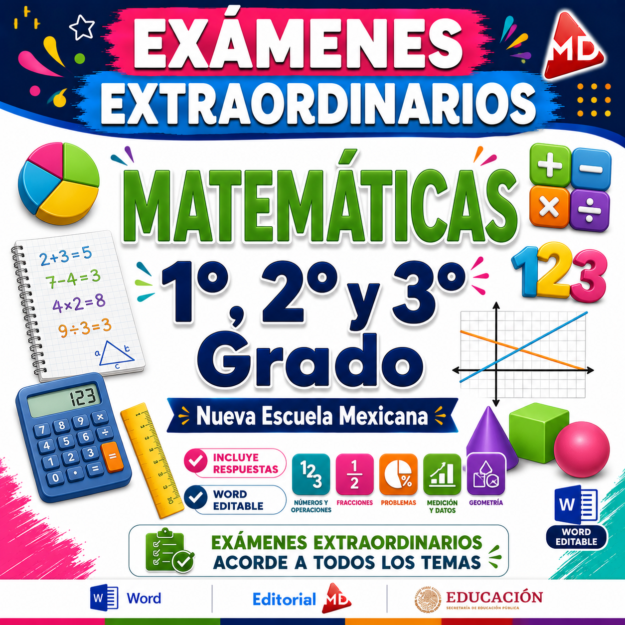 Examen Extraordinario Matemáticas Secundaria 1°, 2° y 3° Grado NEM | Word Editable 1 Examen Extraordinario Matemáticas Secundaria 1°, 2° y 3° Grado NEM | Word Editable