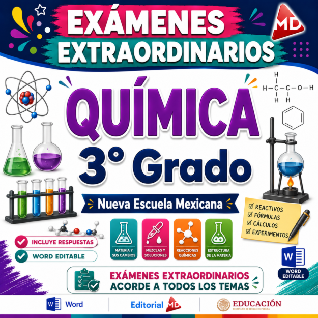 Examen Extraordinario Química Secundaria 3° Grado NEM | Word Editable 1 Examen Extraordinario Química Secundaria 3° Grado NEM | Word Editable