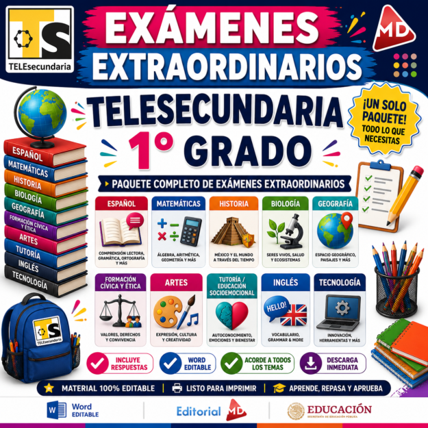 Paquete Exámenes Extraordinarios Telesecundaria 1° Grado NEM (TODAS LAS ASIGNATURAS) | Word Editable 1 Paquete Exámenes Extraordinarios Telesecundaria 1° Grado NEM (TODAS LAS ASIGNATURAS) | Word Editable