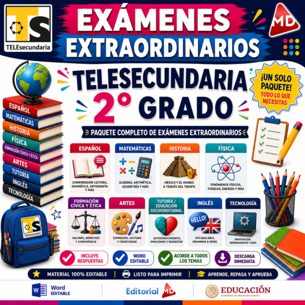 Paquete Exámenes Extraordinarios Telesecundaria 2° Grado NEM (TODAS LAS ASIGNATURAS) | Word Editable 1 Paquete Exámenes Extraordinarios Telesecundaria 2° Grado NEM (TODAS LAS ASIGNATURAS) | Word Editable