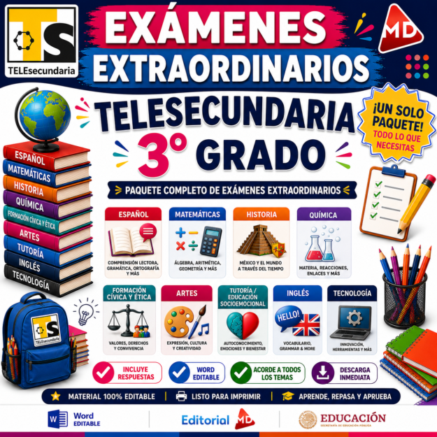 Paquete Exámenes Extraordinarios Telesecundaria 3° Grado NEM (TODAS LAS ASIGNATURAS) | Word Editable 1 Paquete Exámenes Extraordinarios Telesecundaria 3° Grado NEM (TODAS LAS ASIGNATURAS) | Word Editable
