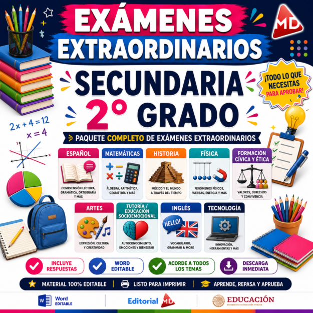 Exámenes Extraordinarios Secundaria 2° Grado NEM (TODAS LAS ASIGNATURAS) | Word Editable 1 Exámenes Extraordinarios Secundaria 2° Grado NEM (TODAS LAS ASIGNATURAS) | Word Editable
